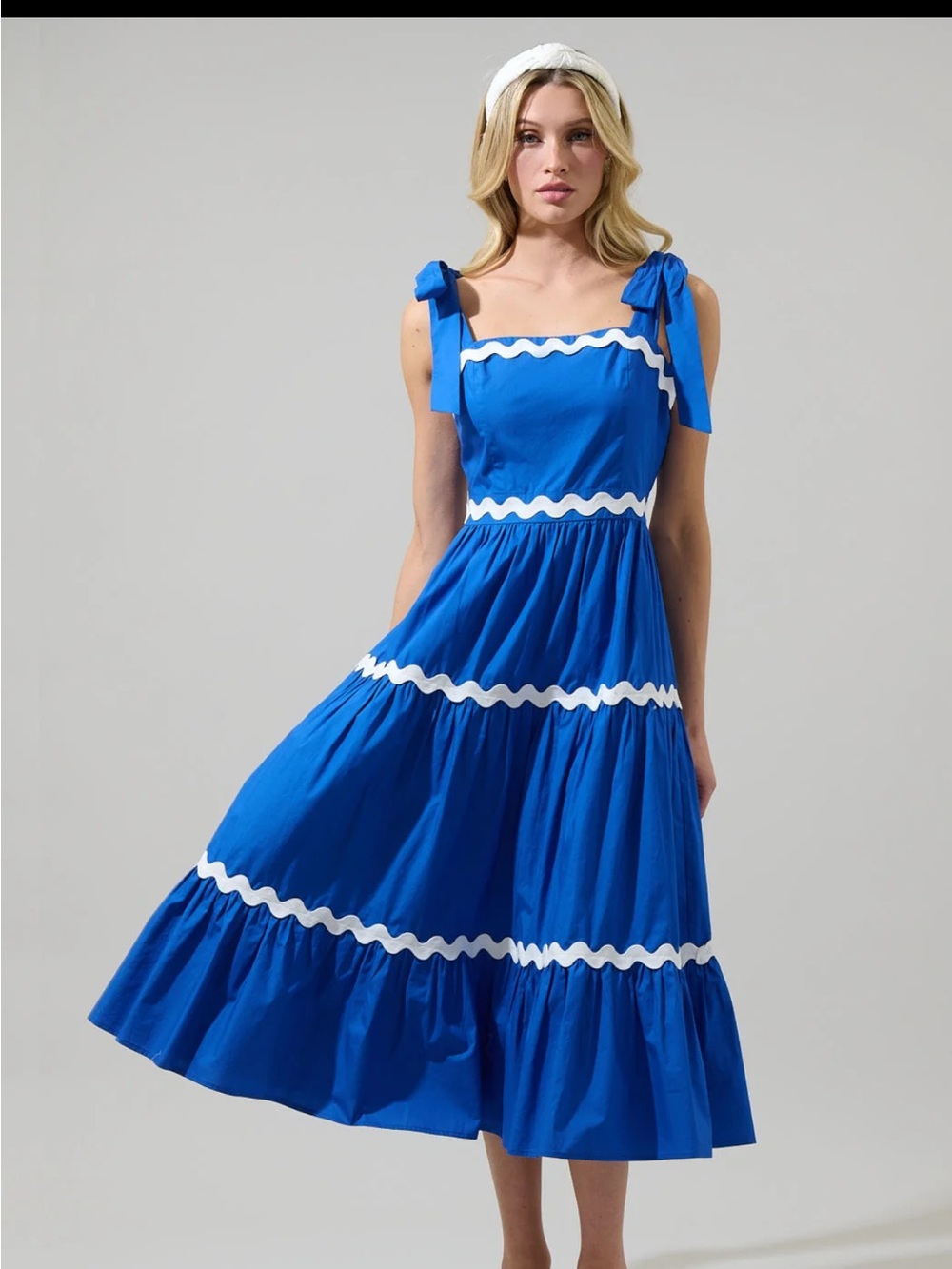 Sugarlips Royal Blue Midi Dress with White Rickrack Trim